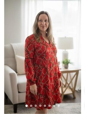 NWT Skye's the Limit Red Equestrian Chain-Print Tunic/Dress, Size Medium Petite